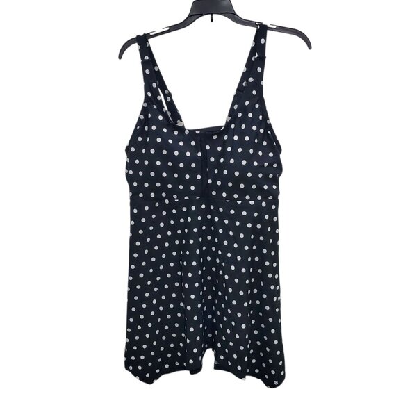 Swimsuits For All Black White Polka Dot‎ Print Longer Length Tankini NWT Plus 18 - Picture 1 of 7